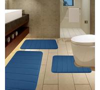 ZanVida Bath Mat Sets 3 Piece Sets Memory Foam Bath Mat Extra Soft Non-Slip, Super Absorbent Bath Mats for Bathroom Floor, Machine-Washable Dry Bath Rug Foot Mat, Blue
