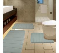 ZanVida Bath Mat Sets 3 Piece Sets Memory Foam Bath Mat Extra Soft Non-Slip, Super Absorbent Bath Mats for Bathroom Floor, Machine-Washable Dry Bath Rug Foot Mat, Light Grey
