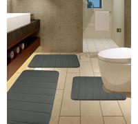 ZanVida Bath Mat Sets 3 Piece Sets Memory Foam Bath Mat Extra Soft Non-Slip, Super Absorbent Bath Mats for Bathroom Floor, Machine-Washable Dry Bath Rug Foot Mat, Grey
