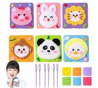 ZANWANXIN DIY Embroidery Doll Set, Cartoon Animal Sewing Craft Kit, Cartoon Animal Felt Embroidery Stitching with Stickers,Felt Sticker Art for Kids, Suitable for Children Aged 4-6 (6Pcs-A)