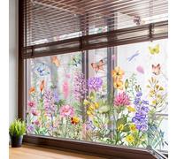 ZANWANXIN Floral Pattern Window Sticker, Flower Window Clings,Reusable Double-Sided Window Clings,Colorful Floral Bouquet Window Sticker,for Windows, Doors, Homes, Offices (4 Set)