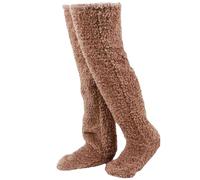 ZANWANXIN Goose Down Fuzzy Knee Socks for Women - Soft Christmas Leg Warmers, Cozy Over-the-Knee Fluffy Socks (G, One Size)
