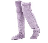 ZANWANXIN Goose Down Fuzzy Knee Socks for Women - Soft Christmas Leg Warmers, Cozy Over-the-Knee Fluffy Socks (F, One Size)