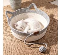 ZANWANXIN Handwoven Cat Basket with Hanging Ball Toy, Cosy Round Cat Nest