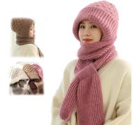 ZANWANXIN Integrated Ear Protection Windproof Cap Scarf, Elastic Warm Ear Protection Knitted Hat, Winter Beanie Hat Scarf (UK, Alpha, One Size, Pink)