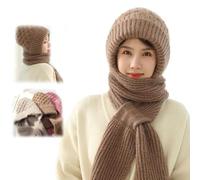 ZANWANXIN Integrated Ear Protection Windproof Cap Scarf, Elastic Warm Ear Protection Knitted Hat, Winter Beanie Hat Scarf (UK, Alpha, One Size, Khaki)