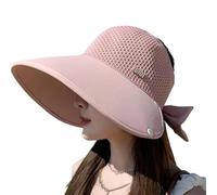 ZANWANXIN Large-Brim Hollow Sunscreen Hat with Removable Neck Shawl, Outdoor UV Protection Hollow Top Sun Hats, Wide Brim Sun Hat Women (UK, Alpha, One Size, 1pcs-Pink)