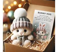 ZANWANXIN Mini Bunny Hug Cute Easter Gift,Cute Handmade Emotional Support Bunny with Inspirational Card,Easter Plush Rabbit with Knitted Hat and Pom Pom,Gift for Teachers, Friends (Gray)