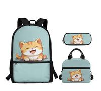 Zanxiantu Cute Cat Kids Backpack Set School Bag for Age 10-18 Boys Girls Book Bag with Lunch Box and Pencil Pouch 3 in 1 Backpack Set Daypack Back to School Gifts
