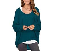 ZANZEA Women's Batwing Sleeve Off Shoulder Loose Oversized Baggy Tops Sweater Pullover Casual Blouse T-Shirt - blue, white - Medium