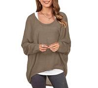 ZANZEA Women's Off The Shoulder Batwing Tops Casual Loose Oversized Tshirts Long Sleeve Fall Pullover Sweater Tops, Brown, 5X-Large