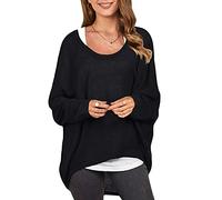 ZANZEA Women's Off The Shoulder Batwing Tops Casual Loose Oversized Tshirts Long Sleeve Fall Pullover Sweater Tops, Black, Large
