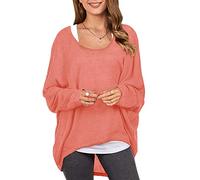 ZANZEA Women's Off the Shoulder Batwing Tops Casual Loose Oversized Tshirts, Orange, Large