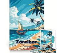 Zanzibar, Tanzania︰ Tropical Beach Scene 1000 Piece Jigsaws for Adults Mind Train Fun Precision Cut Smooth Edges Absorbing Activity for Quiet Nights (38x26cm)