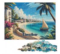 Zanzibar, Tanzania Tropical Beach Scene Jigsaw Puzzle, 1000 Pieces | Border-first building - solo or shared leisure at home.