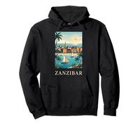Zanzibar Tropical Coast Retro Travel Scenic Graphic Pullover Hoodie