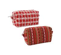 zaoalife 2PCS Checkered Makeup Bag,Cosmetic Bag Knitted Cotton Makeup Pouch, Travel Toiletry Bag Organizer Zipper Make Up Pouch Cosmetic Case, white