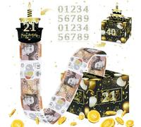 ZAOHUI Happy Birthday Money Box Cash Gift Pull for Any Age, Pull Out the Cash Surprise Gift Box, Money Gift Ideas with DIY Number Stickers and 50pcs Transparent Bags