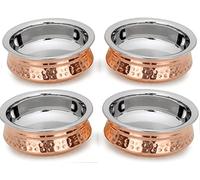 Zap Impex Copper Tableware Serving Bowl Indian Serve Ware Handi Set Tureen Copper Stainless Steel Serving Dishes (15 cm) Set of 4