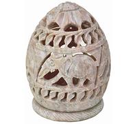 Zap Impex ®Handmade Elephant Shape Carved Soapstone Oval Shaped Small Tea Light Candle Holder with Jali Laura Gravestock - 3.5 Inch