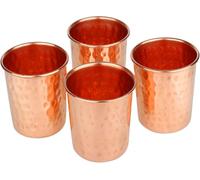 Zap Impex Pure Copper Hammered Tumbler for Healing Ayurvedic Product Tableware Accessories, Set of 4, Height 9.5 Cm