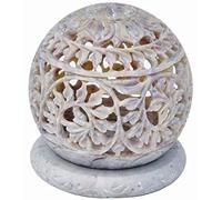 Zap Impex Tealight Carved Stone Tea Light Candle Holder with Carved Flowers, Figures, Decorative Candle Lantern Unique Handmade Decorative Stoneware 4 Inch