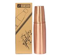 Zap Impex Travellers 100% Pure Copper Water Bottle with Glass for Ayurvedic Benefits - Designer Water Pitcher Bottles, Joint Free, ZAP110