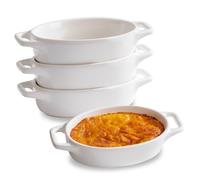 Zaposcca 4-Pack Oval Creme Brulee Ramekins, 4 oz Mini Porcelain Souffle Dish, Ramekins Oven Safe with Double Handles (White)