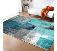 ZAPOXO Area Rugs 120 x 170cm, Turquoise and Gray Abstract Art Living Room Decor Rug, Teal Graffiti Painting Luxury Large Bedroom Carpet, Fluffy Soft Durable for Hotel Home Decor Tea Table Sofa