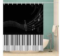 ZAPOXO Piano Black And White Score Note Shower Curtain, Music Illustration Music Waterproof Fabric Shower Curtain Teens Stalls Bathtubs for Bathroom Decor Set - 150cm * 180cm