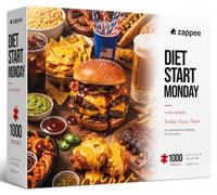 ZAPPEE Food Puzzle 1000 Pieces - Diet Start Monday, Colorful Burger Pizza BBQ Food Collage Jigsaw Puzzle with Poster, Fun Family Game Night, Food Lover Gift, 27.5 x 19.7 in