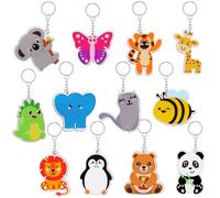 ZappelStift 12 Pcs Animal Keyring Set - Cute cartoon Keychain, Various Animal Jungle Party Theme, for Kids' Birthday Party Favours, Gifts for Boys Girls, Classroom Rewards, Christmas