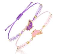 ZappelStift 2pcs Matching Bracelets, Butterfly Friendship Bracelets, Adjustable Chain, BFF Gift, Couple's Bracelet, Wax Cord Live Knot Design, Jewelry Gift, Purple + Pink