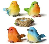 ZappelStift 5Pcs Miniature Bird Figurines and Nest Kits, Birds Toys Playset, Bird Decorative Figurines Resin Bird Ornament for Garden Micro Landscape Decor, for Kids Educational Birthday Cake Décor