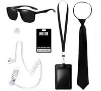 ZappelStift Agent Costume Accessories, 6 PCS Secret Service Costume Set, Spy Costume Accessory with Black Sunglasses, Zip, Tie, Handset, ID Card and Card Holder for Men, Women, Children