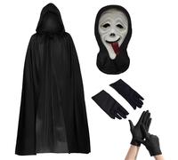 ZappelStift Halloween Ghostface Costume with Cape - Scream Mask Black Gloves, Ghost Face & Skull Face Masks for Adults Kids - Call of Duty Cosplay, Party Scary Mask