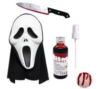 ZappelStift Halloween Horror Scream Mask - Ghost Face Mask for Children and Adults,Screamer Mask,Fake Blood and Fake Bloody Kniife,Halloween Costume Cosplay Decor Prop