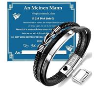 ZappelStift Mens Leather Bracelets, Premium Leather Bracelet for Men, Love Charm Bracelet, Classic Black Braided Bracelet, Gift for Son Grandson Brother Dad Husband Boyfriend Men Boy