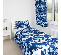 Zappi Co Blue Camo Camouflage Design Kids Boys Girls Bedroom Duvet Cover Bedding Range (Single Duvet Cover)