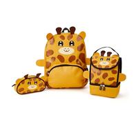 Zappi Co Children's Giraffe Backpack Triple Set - Comes with Backpack, Lunch Box, and Pencil Case - Fun Wildlife Rucksack for Boys and Girls - Back to School Essential