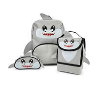 Zappi Co Children's Shark Backpack Triple Set - Includes Backpack, Lunch Box, and Pencil Case - Fun Wildlife Rucksack for Boys and Girls - Back to School Essential