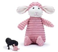 Zappi Co Pink Lamb Plush Dog Toy with Squeaker - Soft, durable, ribbed design for play, suitable for small and medium dogs. Ideal for engaging playtime.
