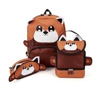 Zappi Co Red Panda Backpack Set - Featuring Backpack, Lunch Box, and Pencil Case - Enchanting Forest Rucksack for School