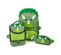 Zappi Co Triceratops Dinosaur Backpack Set - Includes Backpack, Lunch Box, and Pencil Case - Prehistoric Fun Rucksack for Kids