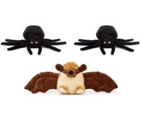 Zappi Co x3 Triple Pack of Childrens Playful Soft Cuddly Plush Toy realistic life like(12-15CM/5-6 Inches) (2 x Spiders + 1 Bat) Halloween Spooky Set for Trick and treat