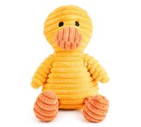 Zappi Co Yellow Duck Plush Dog Toy with Squeaker - Soft, durable, ribbed design for play, perfect for small and medium dogs. Ideal for inter