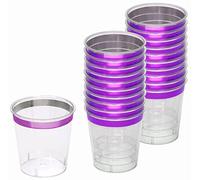 Zappy 124 Mini Plastic Shot Glasses, Clear with Purple Metallic Rim, 1 oz Hard Party Cups, Disposable Shooter and Sample Wine Tasting Cups