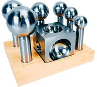 ZAPTON 7 Pc Large Dapping Punch Set | Sizes 1.25"-2.50" (32mm-63mm) |3" (7.6 cm) Dapping Block | Solid Wood Tray 7½" x 6½" x 2" | Perfect for Metal Shaping