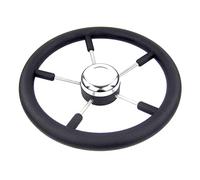 ZAPYVET 13-1/2 In Marine Steering Wheel PU Foam Stainless Steel Cap 5 Spoke 15 Degree Boat Steering Wheel Boat Rudder