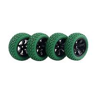 ZAPYVET 4pcs Rubber Tires ABS Wheel, for HSP, for HPI, 1/16 1:16 On-Road Car RC 701-8019 Rc Racing Wheel Set(Green)